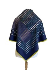 Vintage Blue Silk Scarf Multi Color Dots  Flowers Retro Mid Century A121