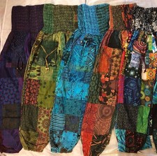 Patchwork Cotton Harem Pants, Boho Hippie Festival Style