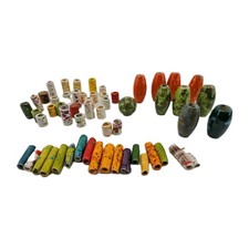 Vintage Ceramic Macrame Beads Handmade Hand-painted Various Colors Spots 50 