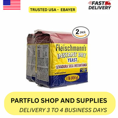 2-Pack Fleischmanns Instant Dry Yeast For Oven Or Bread Machines 1 lb.