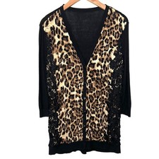 Chicos Animal Print Peyton Button Front Long Cardigan Size Chicos 2/Large