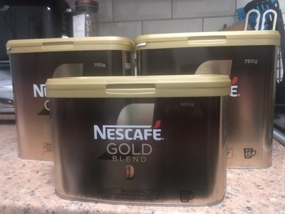 3 x leere Nescafe Gold Blend Dosen ~ 2 x 750g & 1 x 500g ~ mit Clipdeckel