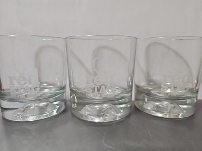 Lot of 3 Clear  Stag Jim Beam Bourbon Whiskey Glasses.  Basketball, 2 Baseball..