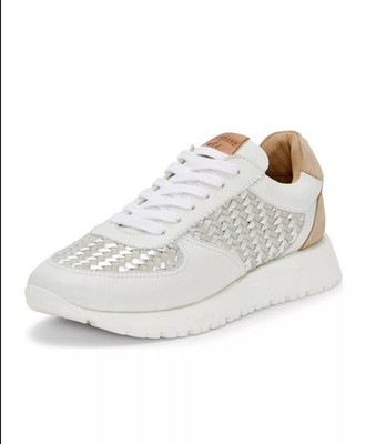 Lucky Brand Deva White Silver Genuine Leather Sneaker US 9 Tan New
