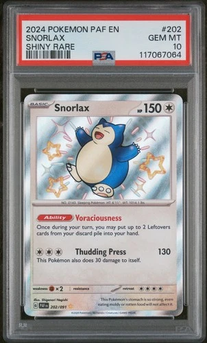 Snorlax Shiny Rare 202/091 PSA 10 Gem Mint Pokemon Paldean Fates