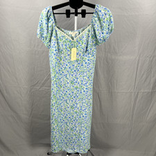 Monteau Womens Size Large Floral Print Dress Cap Sleeve Summer Casual Picnic BBQ