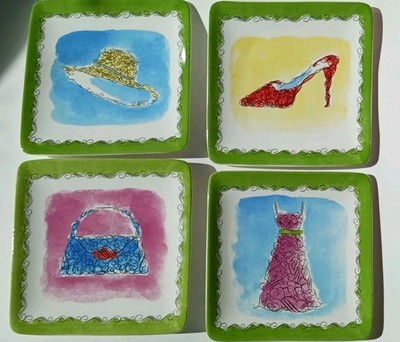 Set Of 4 Pier 1 Imports Apparel Appetizer Square Dolomite Plate Set In Box