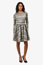 MAJE Metallic Chevron Dress 2 Brown Zig Zag Fit Flare Skater NYE Holiday Party