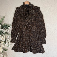 Fashion Union Size 10 Black & Tan Animal Print Ruffle Mini Dress