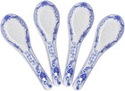 5-Inch Porcelain Chinese Knot Blue Floral Soup Spoons Set of 4