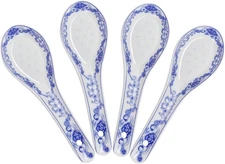 5-Inch Porcelain Chinese Knot Blue Floral Soup Spoons Set of 4