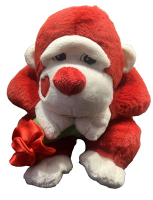 Side Eye Gorilla Ape Rose rotes Herz weiches Plüschtier Valentinstag Sainsbury s