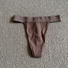Skims Camel Cotton Rib Thong, Size XXS NWT