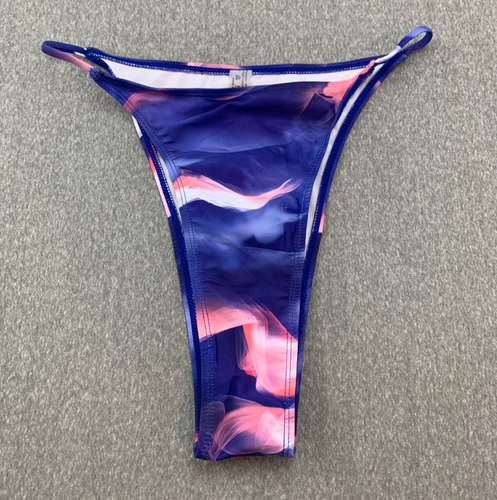 Super High Cute Skimpy Bikini Swimsuit Bottom Womens XL Blue Wavy Pink Cheeky