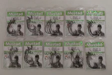 (50) Mustad EWG Ultra Lock Light 3/0 Lot of 10 Packs of 5 Fishing Hooks 38105