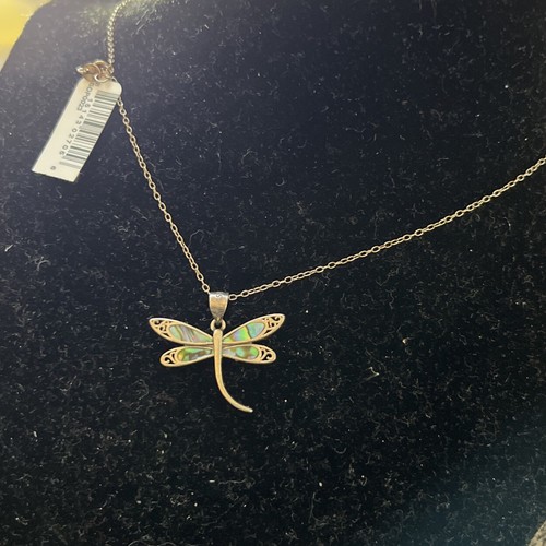 Butterfly Dragonfly Pendant Abalone Shell Necklace Sterling Silver - Picture 9 of 10