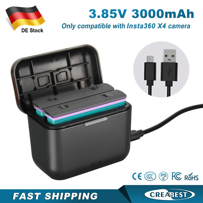 2 Stück 3000mAh Akku +Tragbare USB Ladegerät Zubeh Für Insta360 X4 Action Kamera