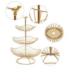 Gold Obst Etagere 3 Etagen Obstkorb mit Obstschale aus Metall für Küche Deko