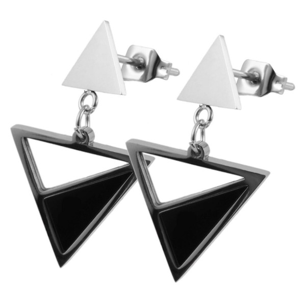 Akzent Damen Ohrstecker Ohrringe Edelstahl Geometrisch HäNgend Silber Schwarz-image