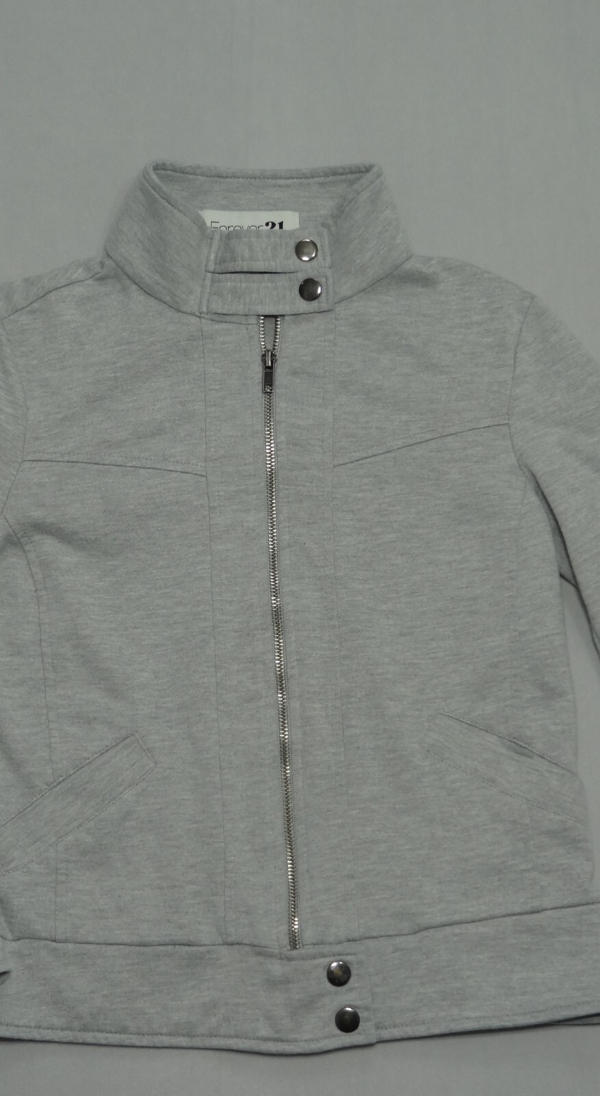 Forever 21 Cotton-Blend Gray Full Zip Jacket Snap… - image 5