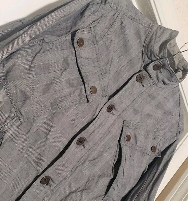 Triple Five Soul Plaid Jacket Men's Size Medium Pockets Gray Lightweight Cotton