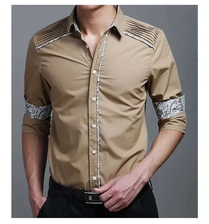 Camisas de vestir para hombre Ropa Mangas largas Lujo Calce ajustado Camisas informales Prenda para el torso Foto 4 de 4