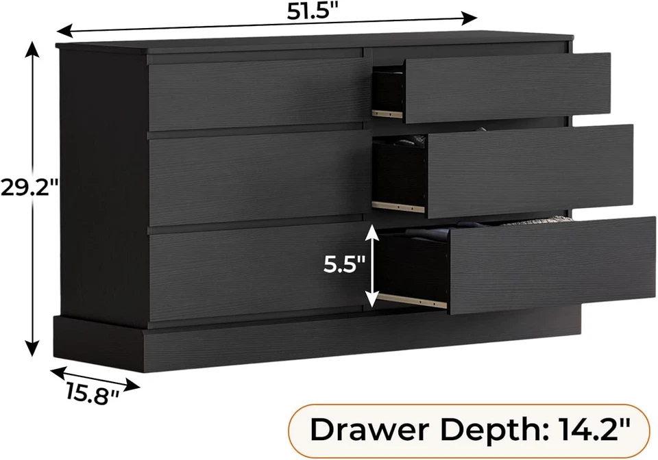 Cómoda negra con 6 cajones para dormitorio armario de almacenamiento grande Foto 2 de 4