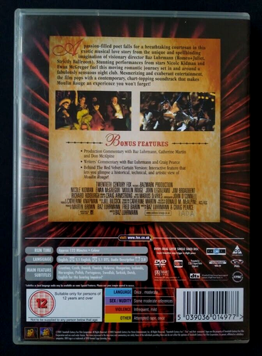 Moulin Rouge Cabaret DVD Musical Romance Movie Nicole Kidman Ewan McGregor - Picture 2 of 5