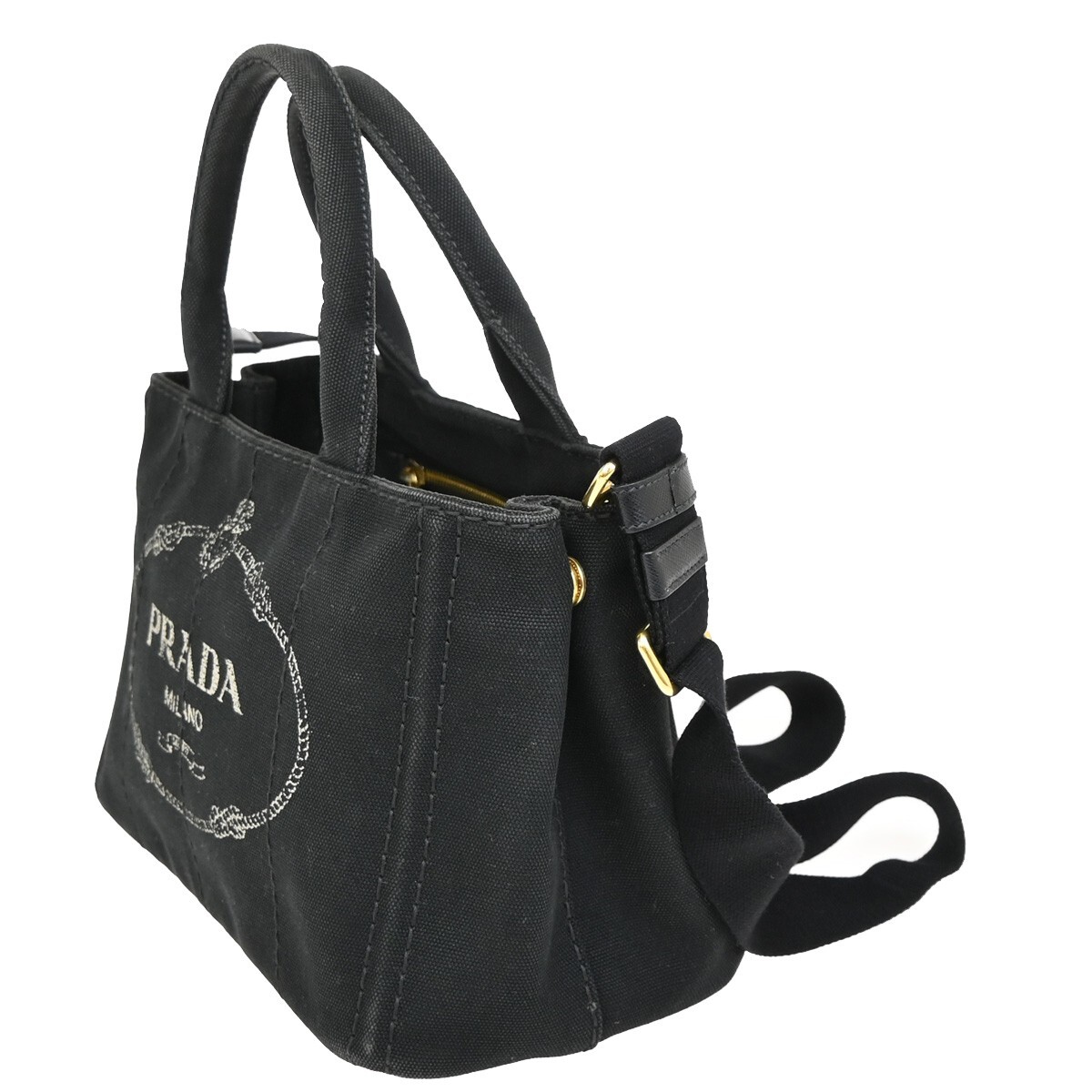 PRADA Logo Canapa 2Way Shoulder Hand Bag Canvas Leather