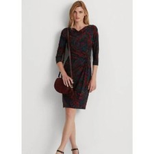Lauren Ralph Lauren Paisley Twisted-knot Jersey Dress Lighthouse Navy/red Size 8
