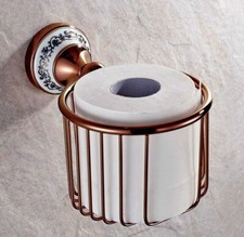 Luxury Rose Gold Brass Wall Mount Toilet Paper Holder Tissue Roll Basket sba389