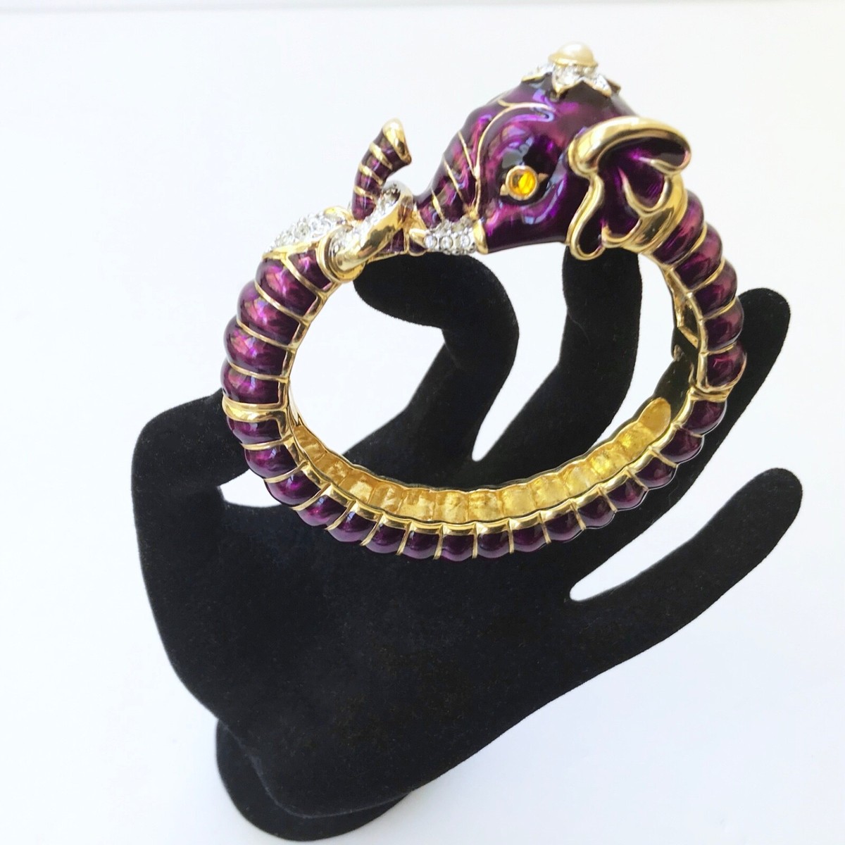 Kenneth Jay Lane KJL Purple Enamel Rhinestone Elephant Bangle