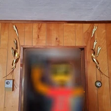 Vintage MCM Metal Wheat Stalks PAIR (left & Right) Brass Copper Wall Art 31"