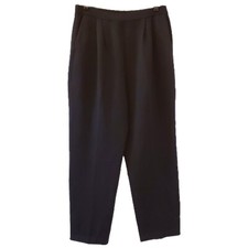 St John Basics Santana Knit Pants Black Wool Blend Pockets Pleated Front Size 8