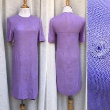 Vintage purple lilac lavender embroidered linen blend mini shift dress
