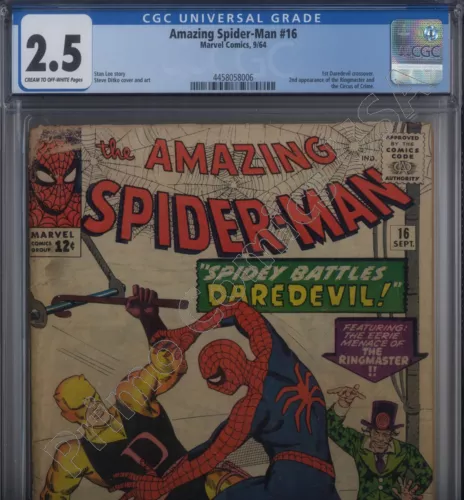 PRIMO:  Amazing SPIDER-MAN #16 Daredevil DD Ditko 1964 Marvel comics GD+ 2.5 CGC