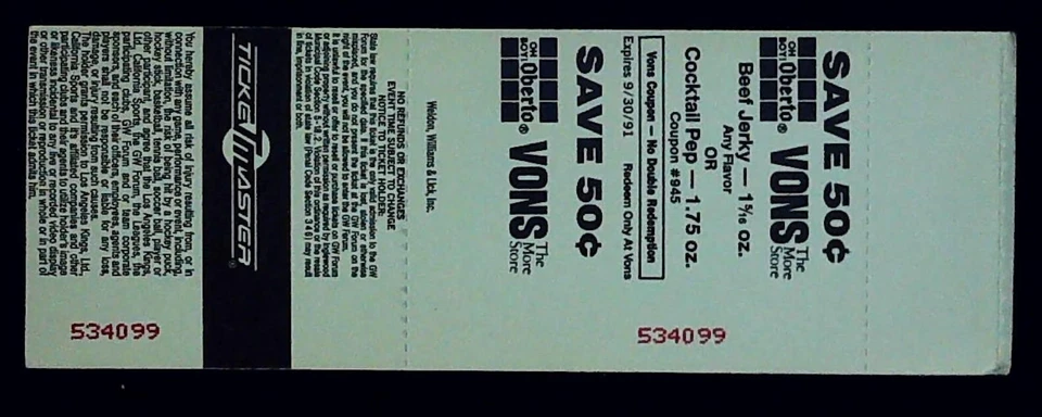 Boleto Agassi Chang Forum Tennis Challenge sin usar 27/02/1991 Inglewood CA Foto 2 de 2