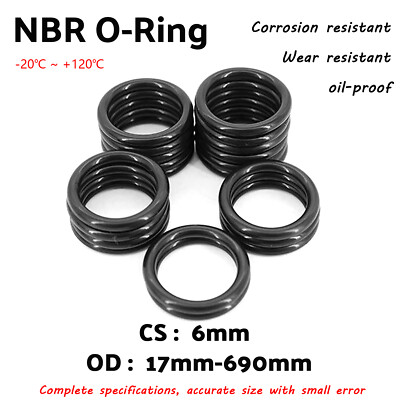 6mm Cross Section O Rings NBR Nitrile Rubber 17mm-690mm OD Oil Resistant Seals