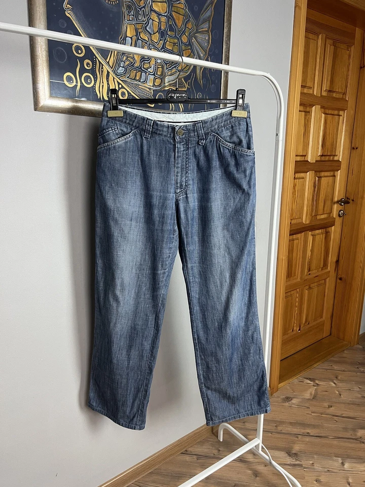 Pantalones de mezclilla rectos de lino azul Brioni talla 46 - Imagen 3 de 4