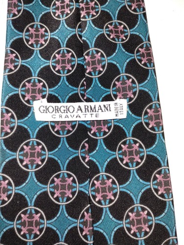 GIORGIO ARMANI Cravatte Blue,Red, Black Geometric Silk Necktie TIE 57"L x 4"W - Picture 4 of 6