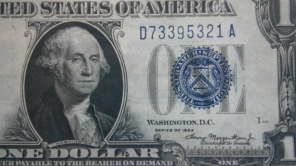 Certificado de prata dos EUA 1934 US$ 1 escolha sobre novo selo azul 58 PPQ - Imagem 3 de 3