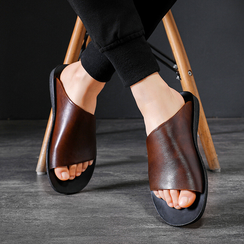 Summer New Style Slippers Men Trendy Genuine Leather Anti