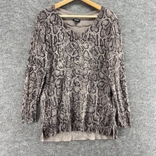 Apt. 9 Top Women L Large Gray Animal Print V-Neck Long Sleeve Pullover Cotton