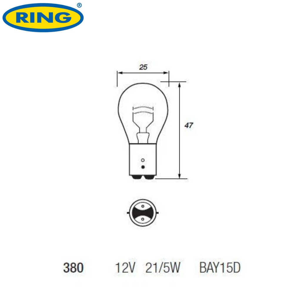 100 x Ring R380 P21/5W BAY15D Brake Stop Tail Light Car Bulbs 380 12v 21/5w BULK