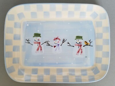 Hartstone Snow People 12½'' Rectangular Serving Platter Snowmen Blue Checks