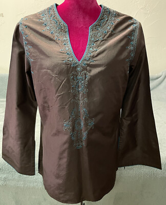 Anthropologie CUE Rohit Gandhi-Rahul Khanna Womens Tunic Brown Embroidered Sz M