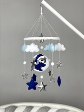 Baby boy crib mobile Bear nursery decor blue Felt hanging mobile New baby gift