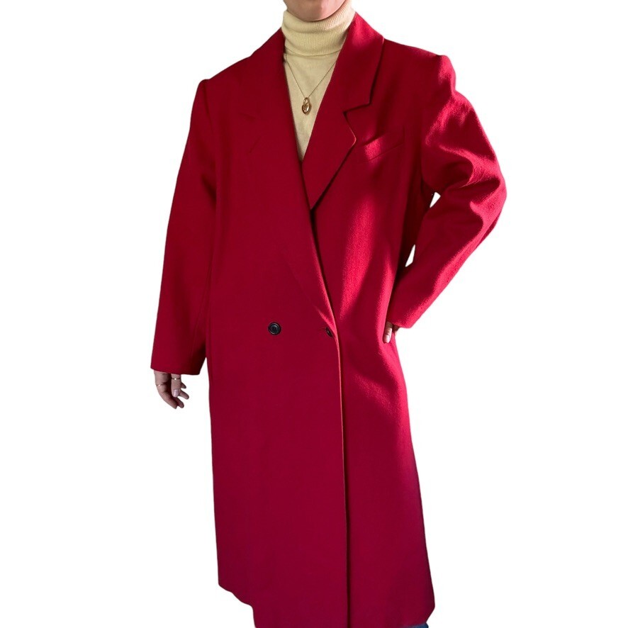 Vintage 1990s Adolfo Classics Womens Cherry Red 100% Wool Trench