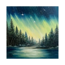 Original Oil Painting Northern Lights Art Night Sky painting Aurora Borealis art