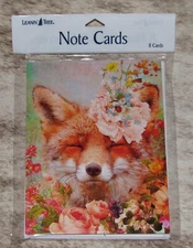 LEANIN TREE "Happy Fox in Flowers"~Pack of 8 Notecards #35685~DellaGrottaglia~